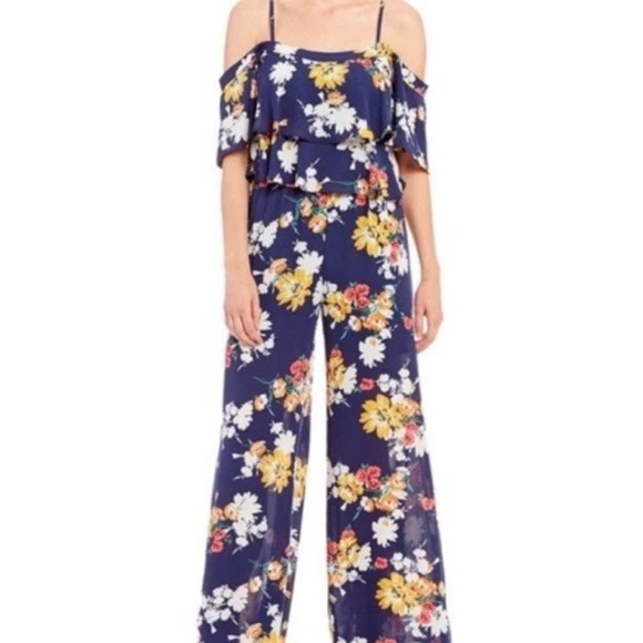 Laundry by Shelli Segal Women’s Floral Two Tier Ruffle Palazzo Jumpsuit Size 12 - Picture 1 of 12